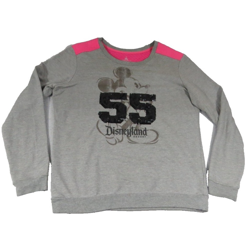 Disney Parks Disneyland Resort 55 Sequin Mickey Mouse Pullover Gray Pink L /XL